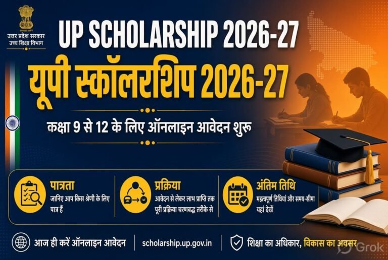 UP Scholarship 2026-27 thumbnail – यूपी स्कॉलरशिप 2026-27 कक्षा 9 से 12 ऑनलाइन आवेदन शुरू