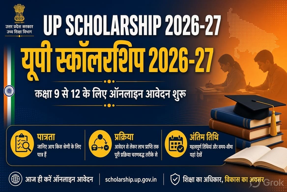 UP Scholarship 2026-27 thumbnail – यूपी स्कॉलरशिप 2026-27 कक्षा 9 से 12 ऑनलाइन आवेदन शुरू